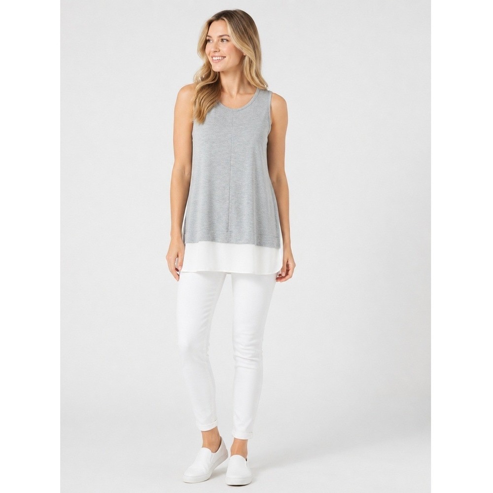 J. Crew Sleeveless Top Womens Large Gray Lightweight‎ Silky Hem Peek a Boo Back